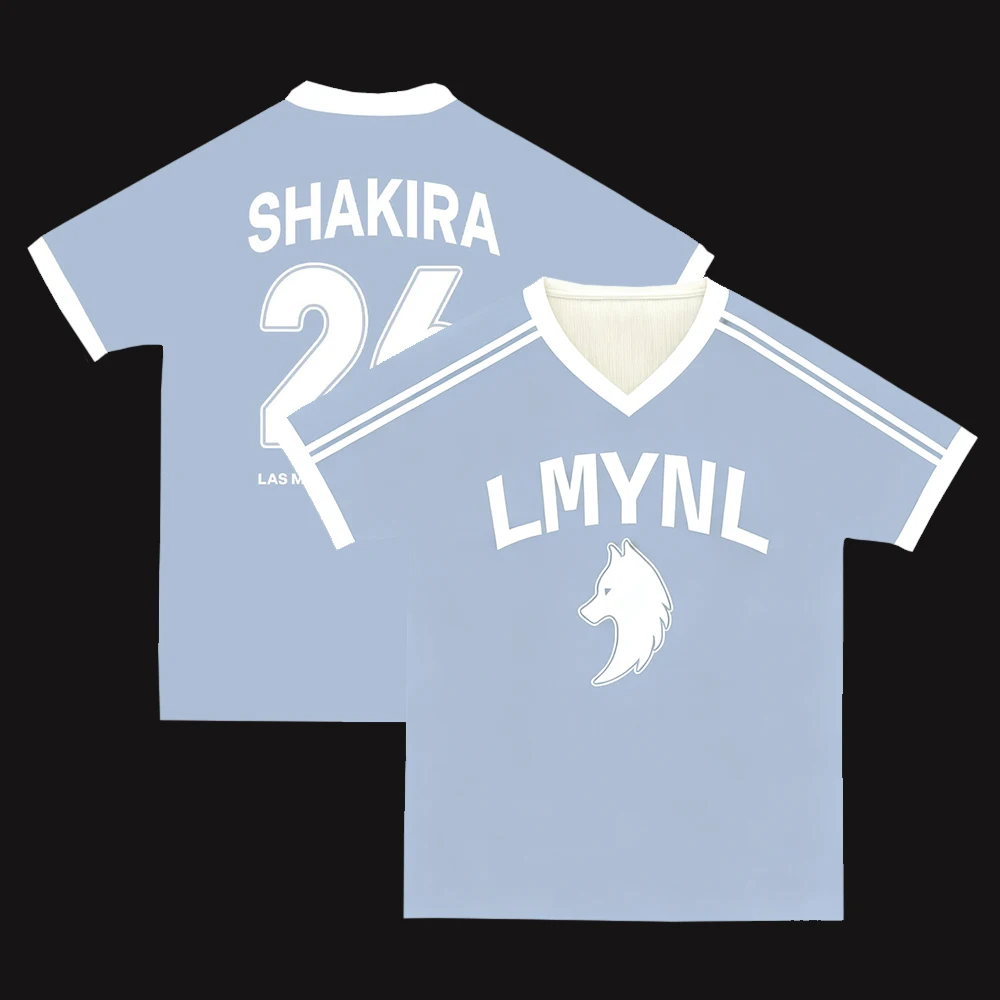 New Men Women Shakira 26 Wolf Logo Mesh Jersey, Y2K Latin Pop Concert Streetwear, Loose Sport Tee, Breathable Quick Dry Shirt