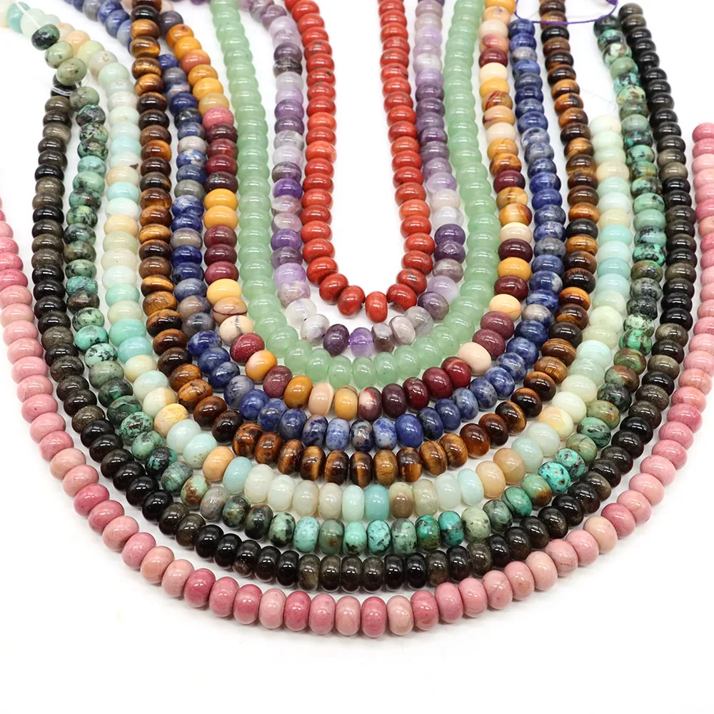 5x8 مللي متر Rondelle شكل الحجر الطبيعي الخرز جمشت Agates Jades الكوارتز شقة مستديرة خرزة مباعدة لصنع المجوهرات أساور يدوية #4