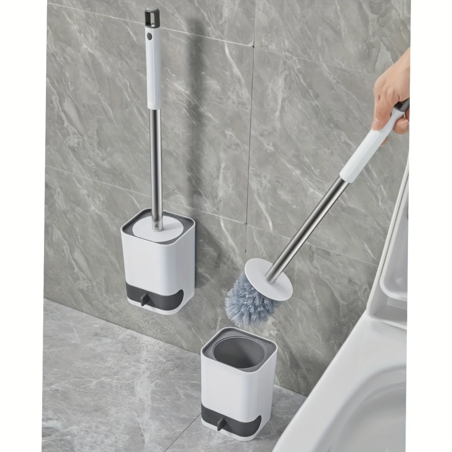 Set, Toilet Brush With Holder Set, Wall Mounted Long Handle Toilet Cleaning Brush With Holder, Flexible Toilet Bowl Cleaning Bru