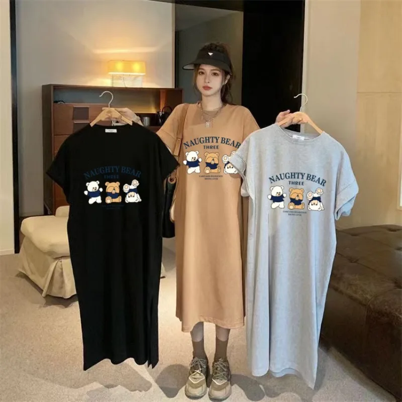 

Summer Vibes: Plus Size Casual Loose Maternity Dress Elegant Knee-Length Design to Hide Your Baby Bump with Trendy Side Slits
