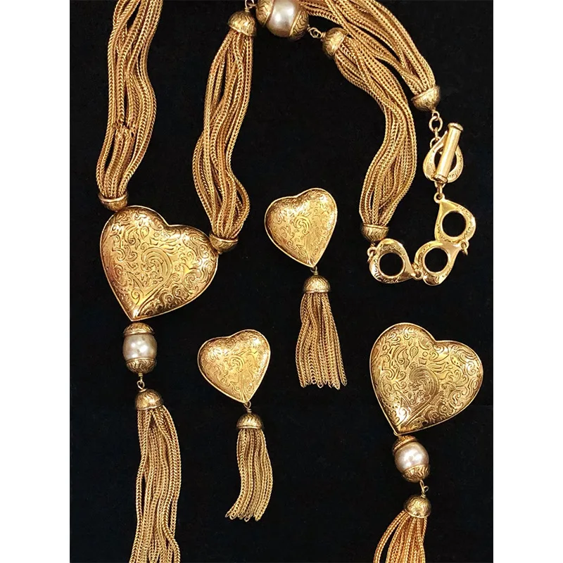 2026New Trend Fashion Popular Brand High-quality Luxury Heart shaped Tassel Necklace Brooch Earring Women Wedding Party Jewelry