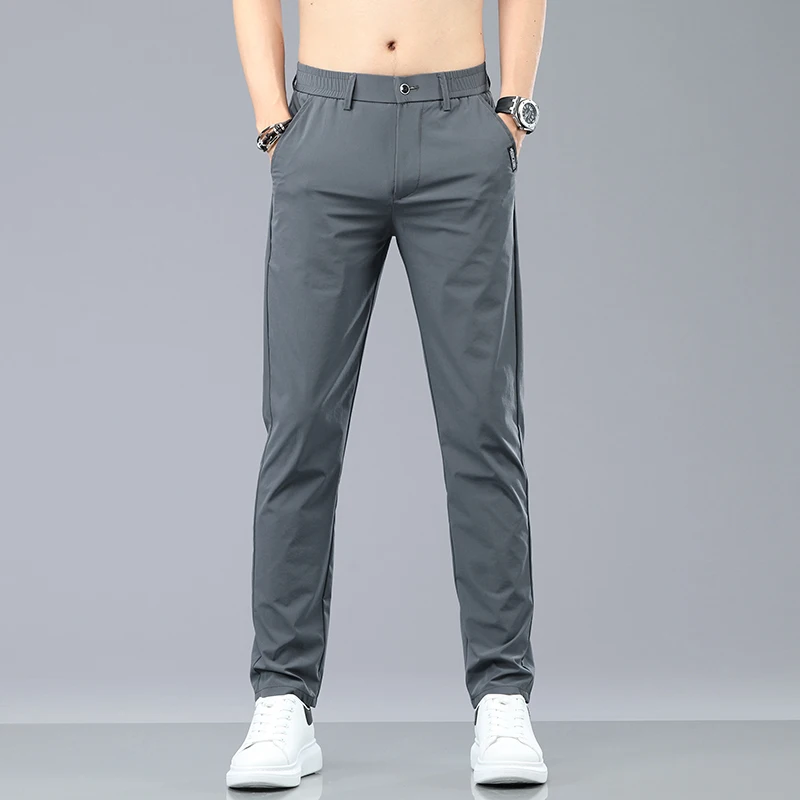 Summer New Stretch Casual Pants Men Thin Soft Fashion Business Elastic Korean Slim Male Clothes Trousers Gray Black Green