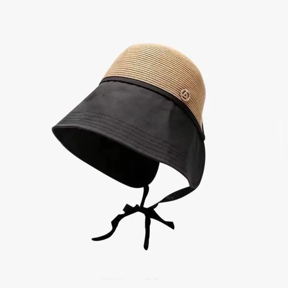 Sweet Shade Sun Caps Foldable Bucket Hat Weave Stripe Sunscreen Bucket Hat Sunscreen Wide Brim Beach Fisherman Hat Women
