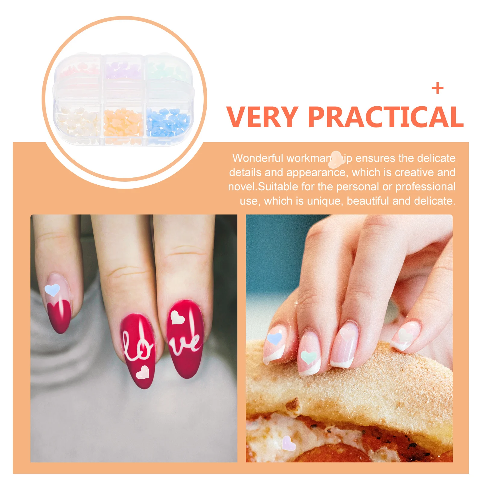 

1box Resin Heart Nail Charms Lightweight Durable Creative Love Heart Nail Art Accessories DIY Manicure Decorations