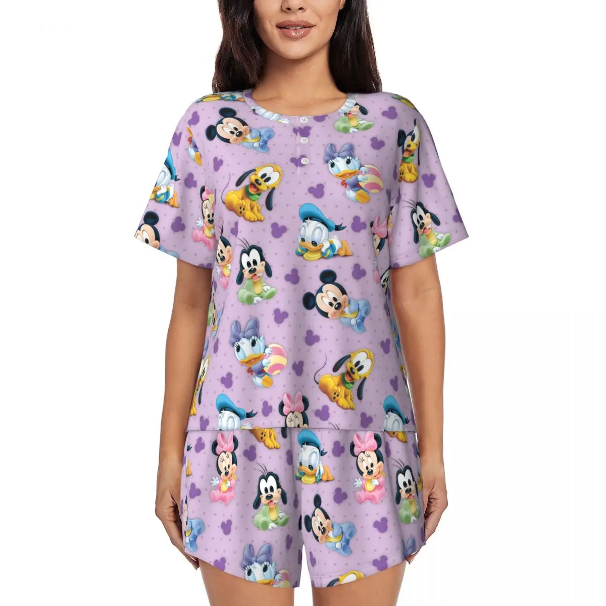 

Custom Mickey Mouse Donald Duck Pajama Sets Women 2 Piece Short Sleeve Pjs Shorts Sleepwear