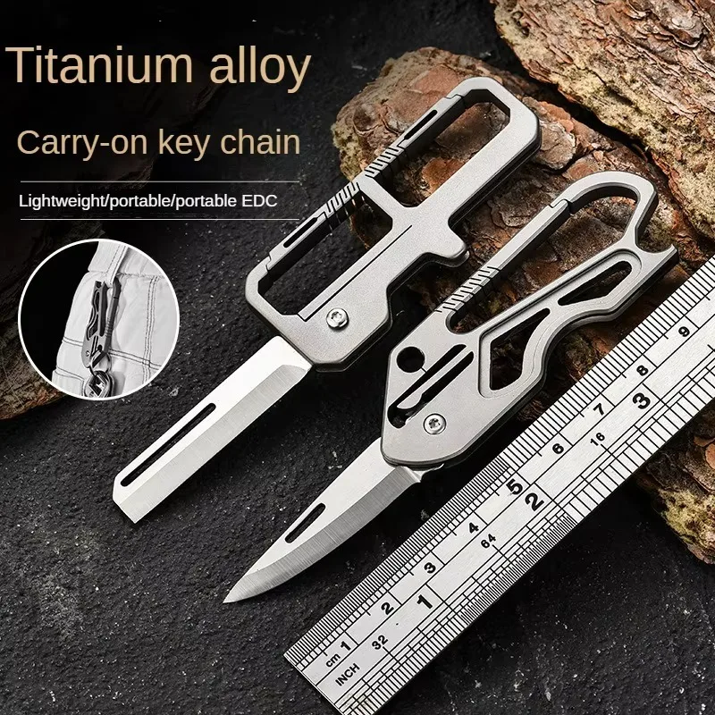 Portable Titanium EDC Keychain Mini Utility Pocket Knife Outdoor Camping Hiking Travel EDC Gear
