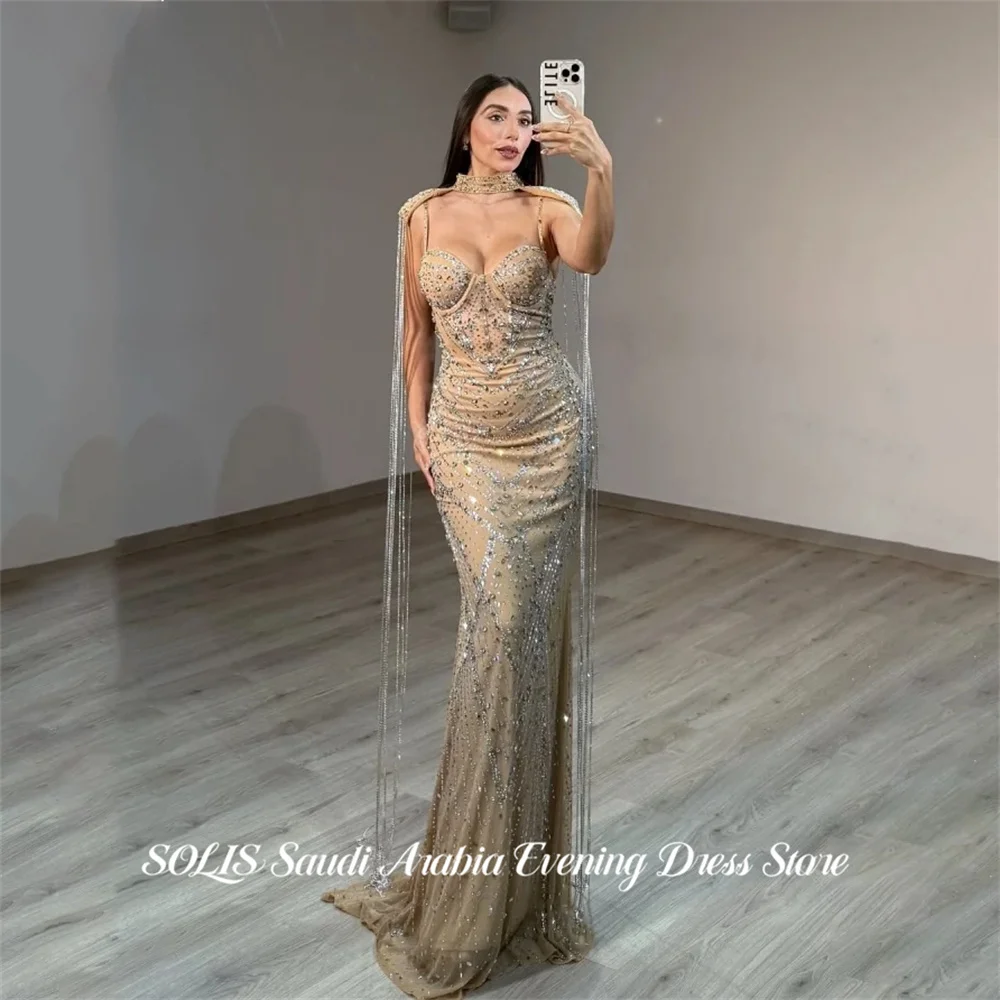 

Вечерние платья SOLIS для вечеринок в стиле шампань, с высоким воротом и открытыми плечами, с блестками и пайетками, для выпускного вечера, на заказ
