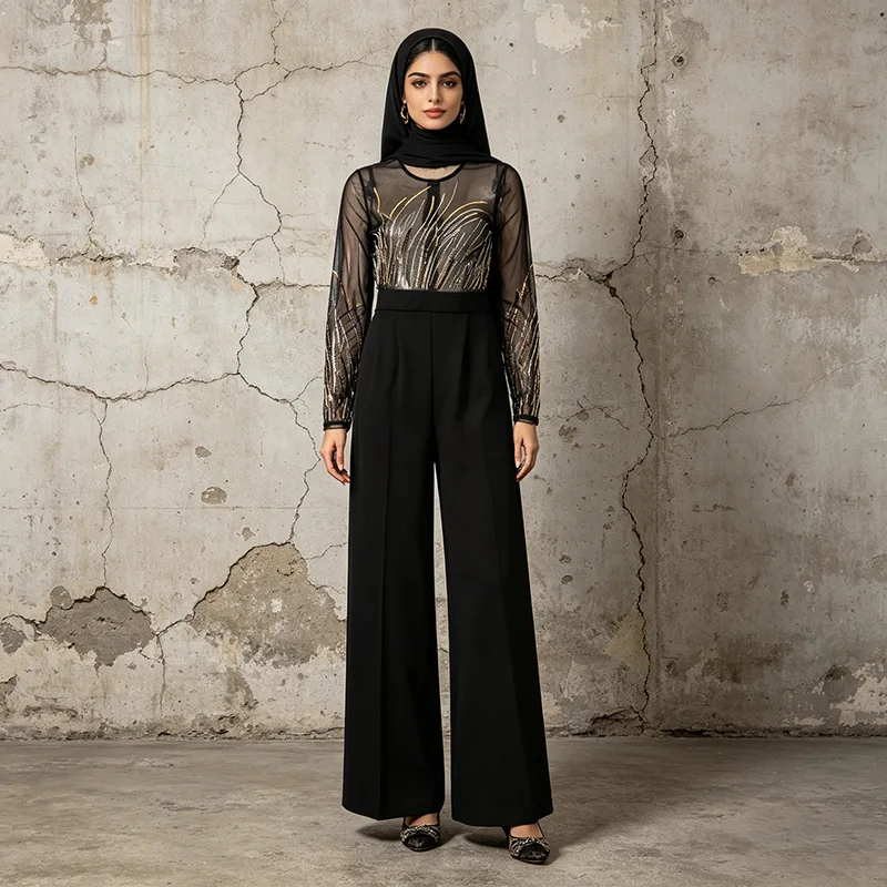 ZAMOR HIGH QUALITY Women's Elegant Commuter Jumpsuit 2026 Summer New Mesh Splicing See Through Top High Waist Solid Romper