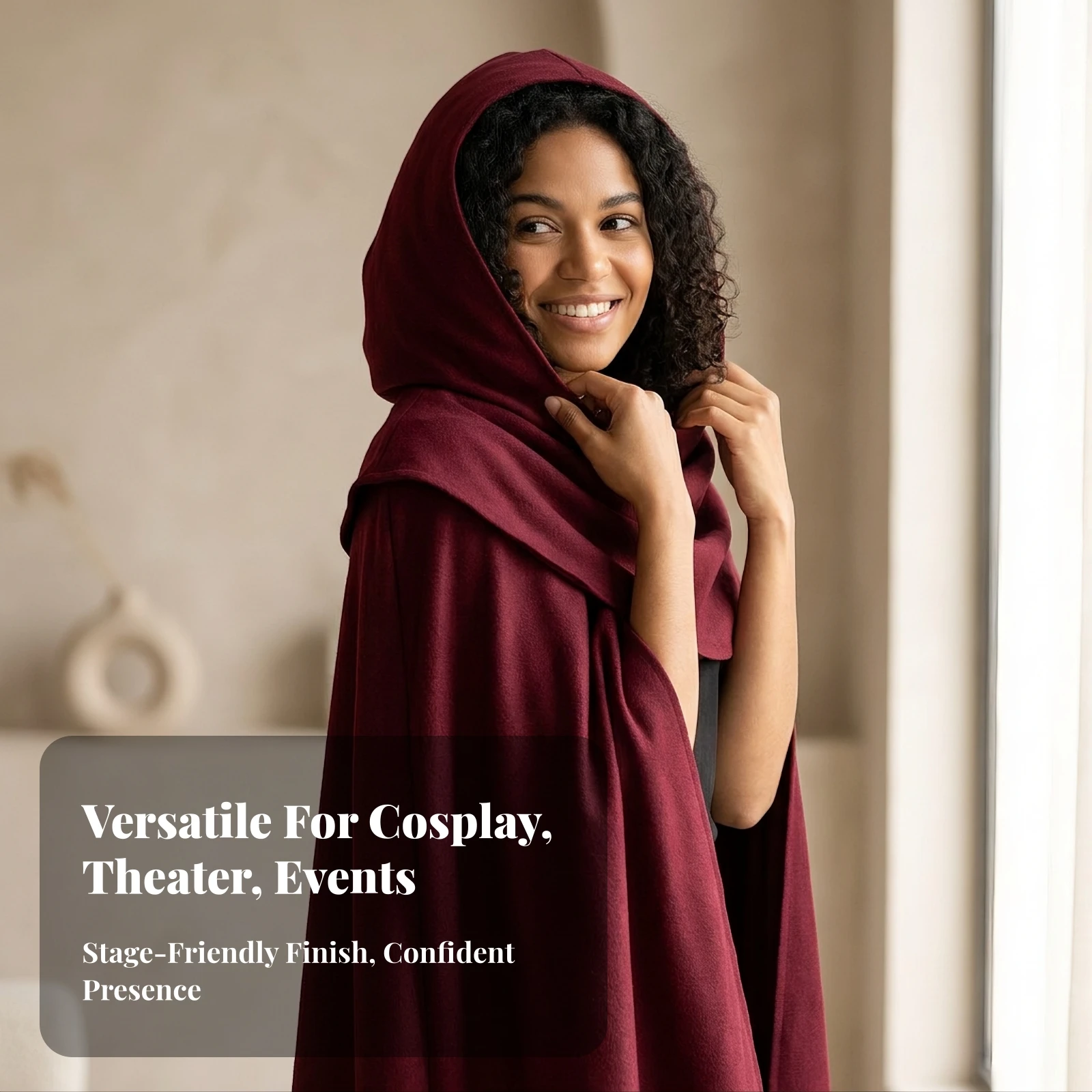 Hooded Cape Soft Hooded Cloak Floor-Length Cape Smooth Cloak with Hood Skin-Friendly for Cosplayers, Cosplay, Halloween