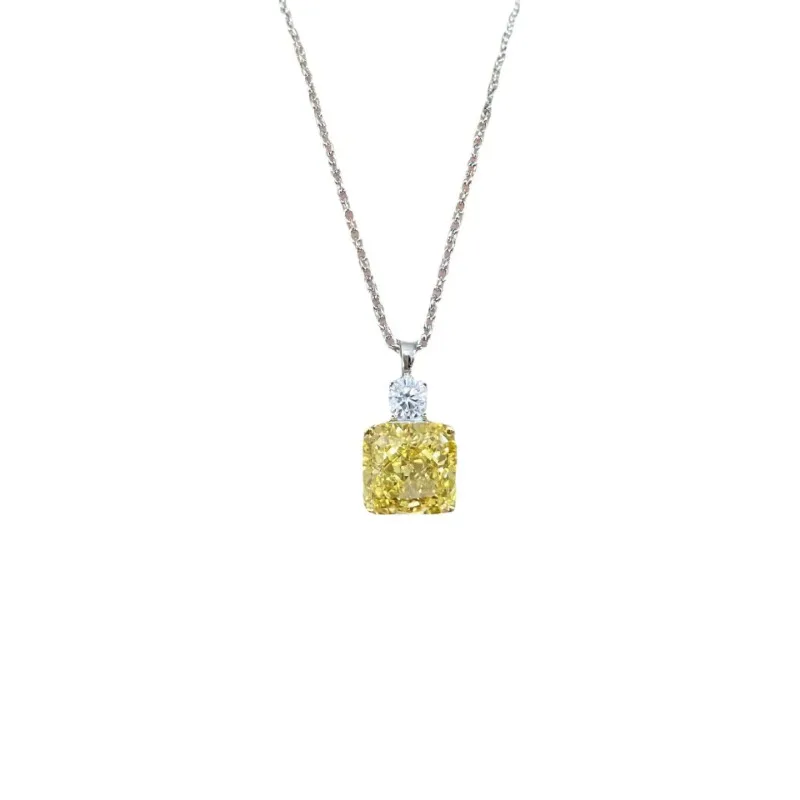 Hot Selling Pink Yellow High Carbon Diamond Necklace Women\'s Square Ice Flower Perfume Bottle Pendant Fashionable and Luxurious