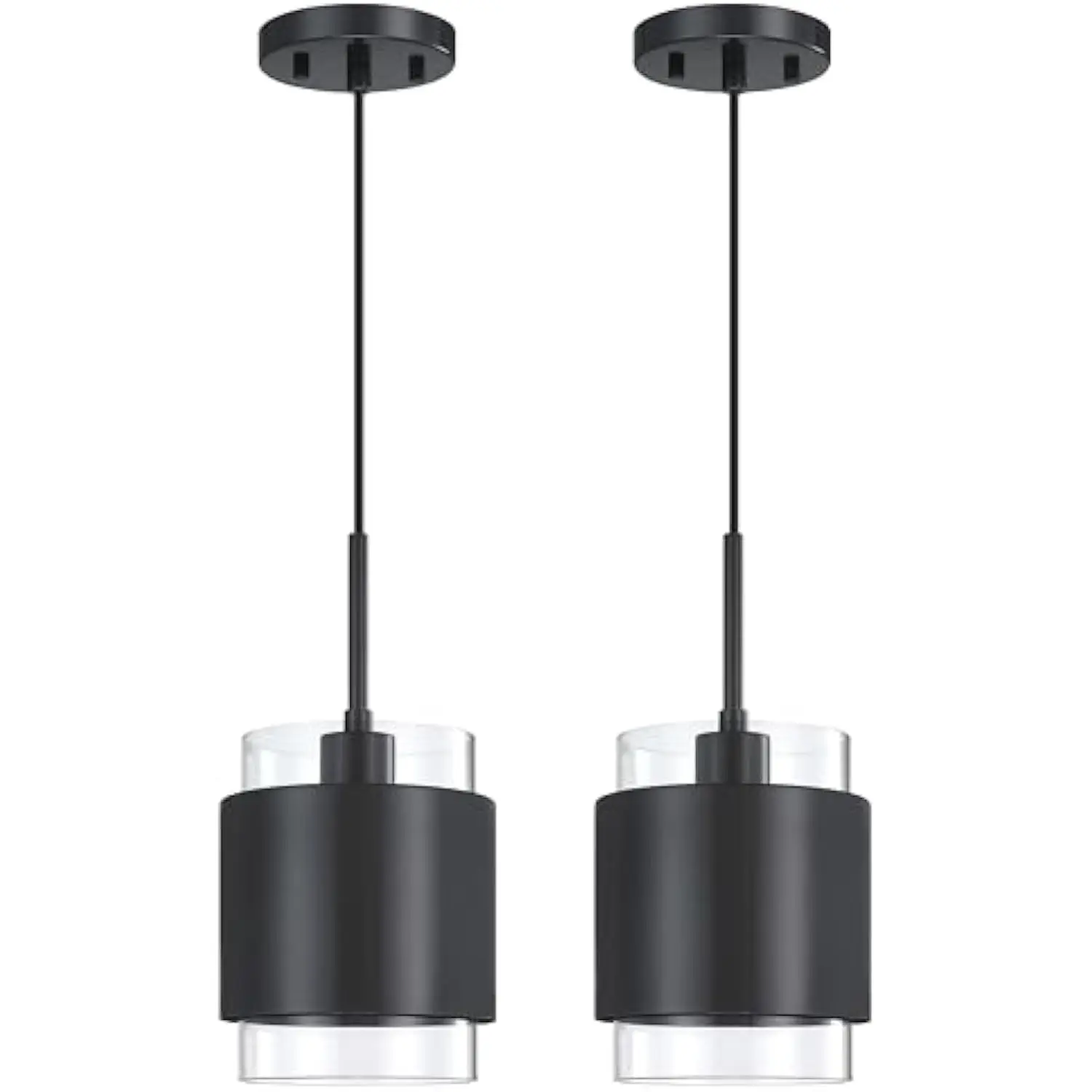 

2 Pack 1 Light Hanging Indoor Kitchen Island Pendant Light 6.5" Drum Clear Glass Shade Pendant Ceiling Light Fixturess,Black Fi