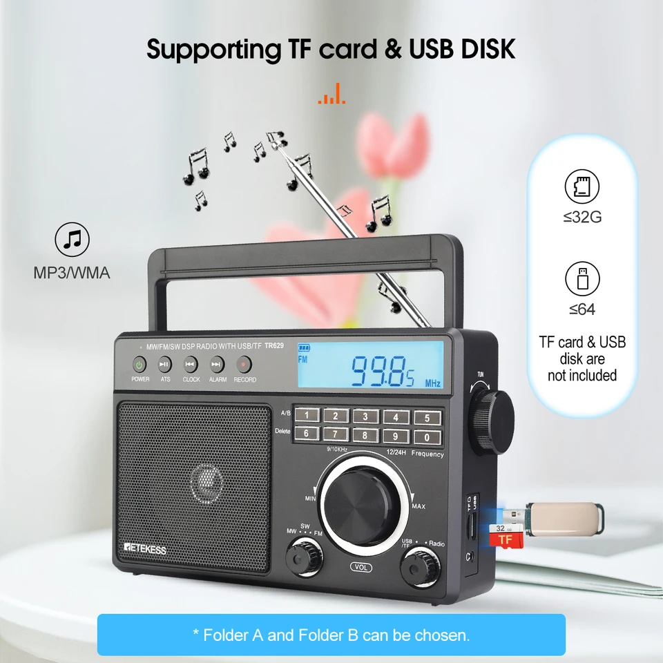 Retekess TR629 Portable Radio AM FM SW Multiband Shortwave Radio