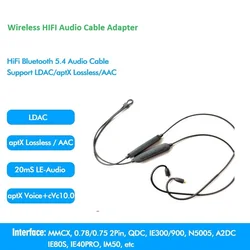 QCC5181 Wireless Bluetooth 5.4 Cable Adapter LE audio MMCX 2Pin W4R TF10 IE900 SE846 A2DC IE80 IM50 LC3/LDAC/aptX Adaptive/HD