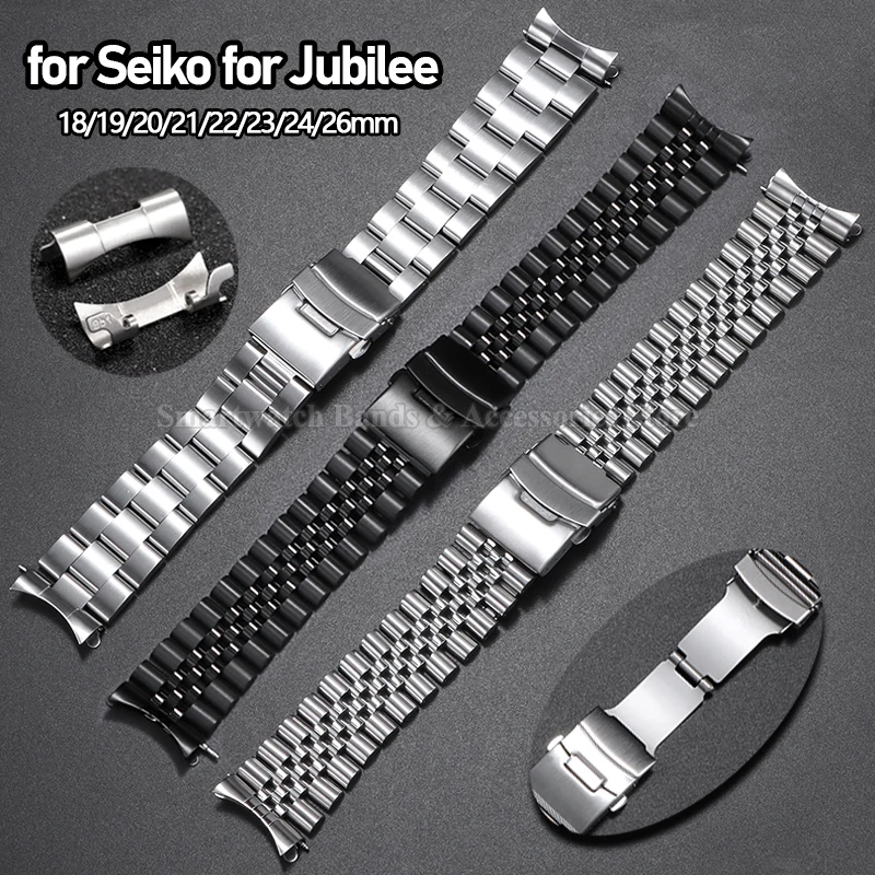 

Ремешок из твердой нержавеющей стали 18/19/20/22/23/24/26 мм для Seiko SKX009 для юбилейного дайвинга, складной браслет с застежкой, изогнутый браслет на запястье
