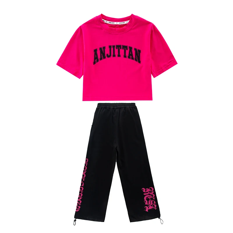 Trajes de actuación para niños y adolescentes, ropa de Hip Hop, corta rosa camiseta sin mangas, pantalones casuales para niñas, trajes de baile de Jazz