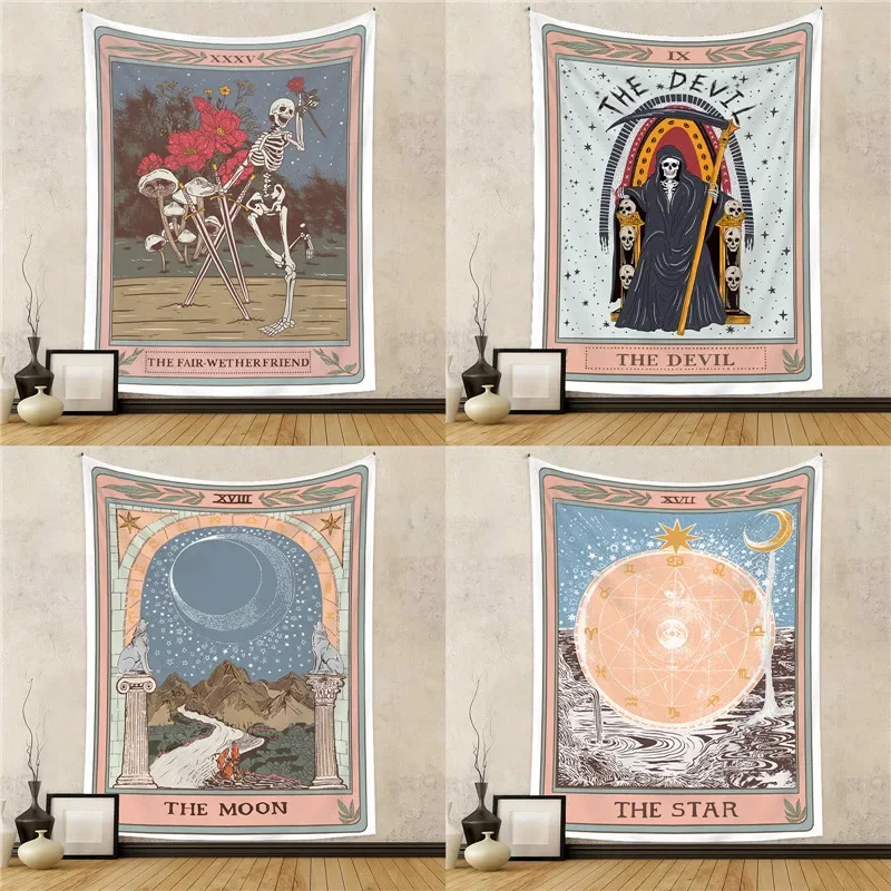 The Sun Moon Tarot Card Tapestry Modern Room Decorative Wall Hanging Cloth Bohemian Wall Tapestry Home Decor Background Cloth