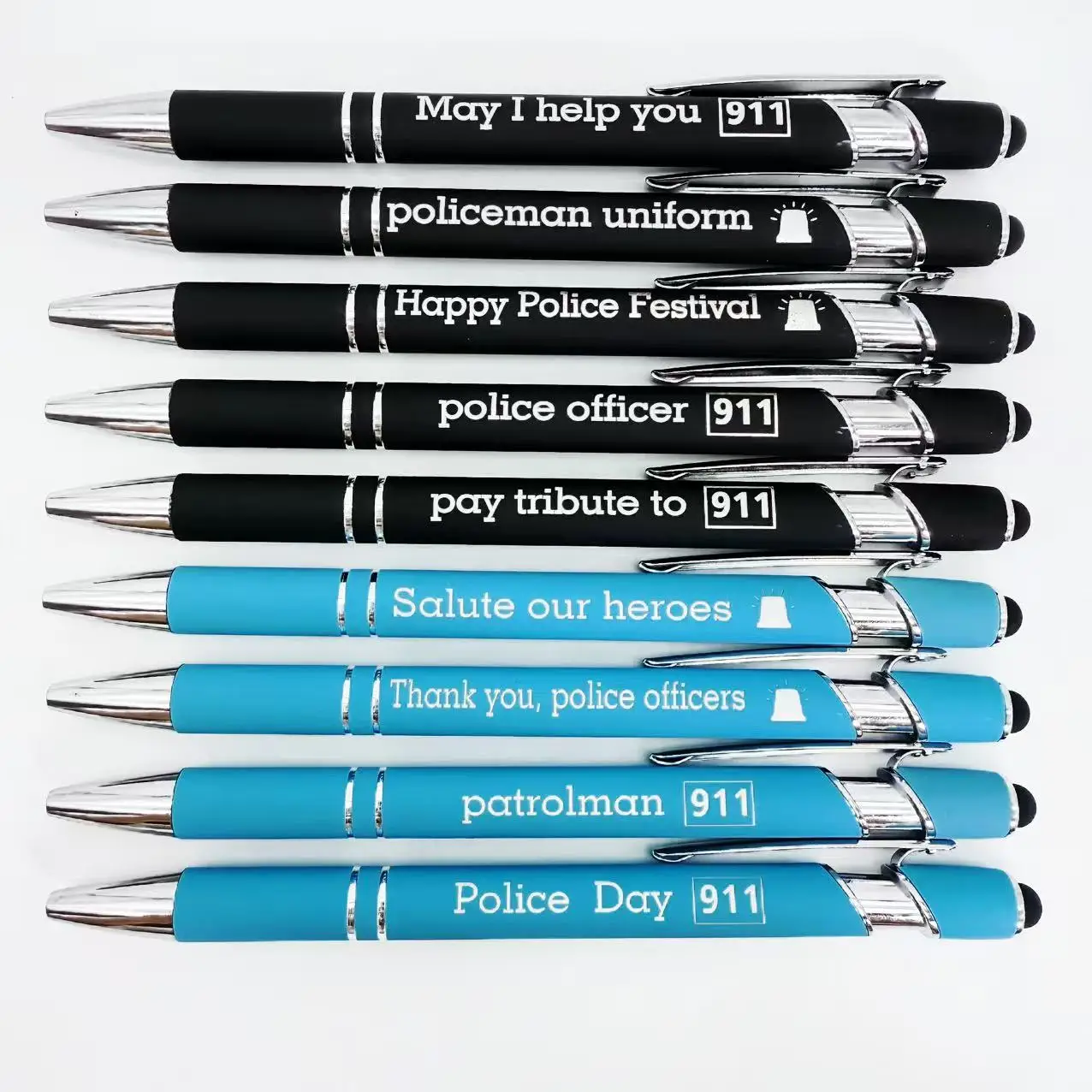

6pcs/12pcs police metal ballpoint pen, police themed press metal engraved ballpoint pen, office and study specific writing pen