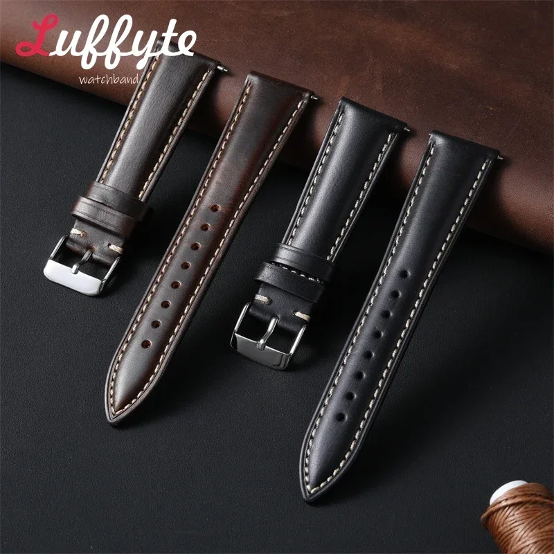Vintage Retro Oil Wax Leather Watch Strap 18mm 19mm 20mm 21mm 22mm Men Women Fashion Watch Band Quick Release Wrist Strap