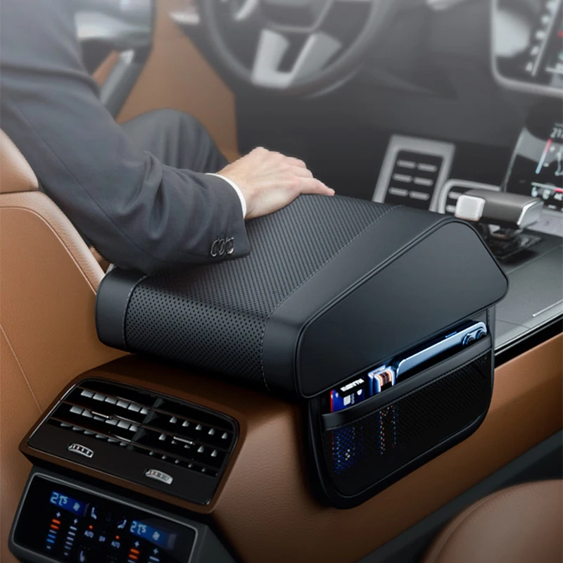Car Armrest Box Height Pad Universal Leather Armrest Cushion With Pocket Memory Cotton Elbow Support Armrest Storage Box