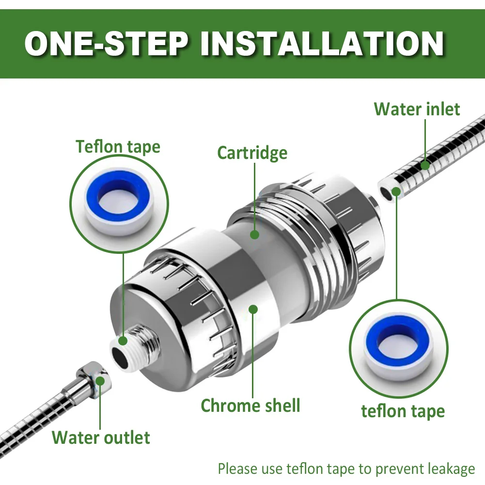 Filtre de douche à 15 étapes avec vitamine C élimine le chlore et autres sédiments 1 filtre de douche 2 filtres de remplacement