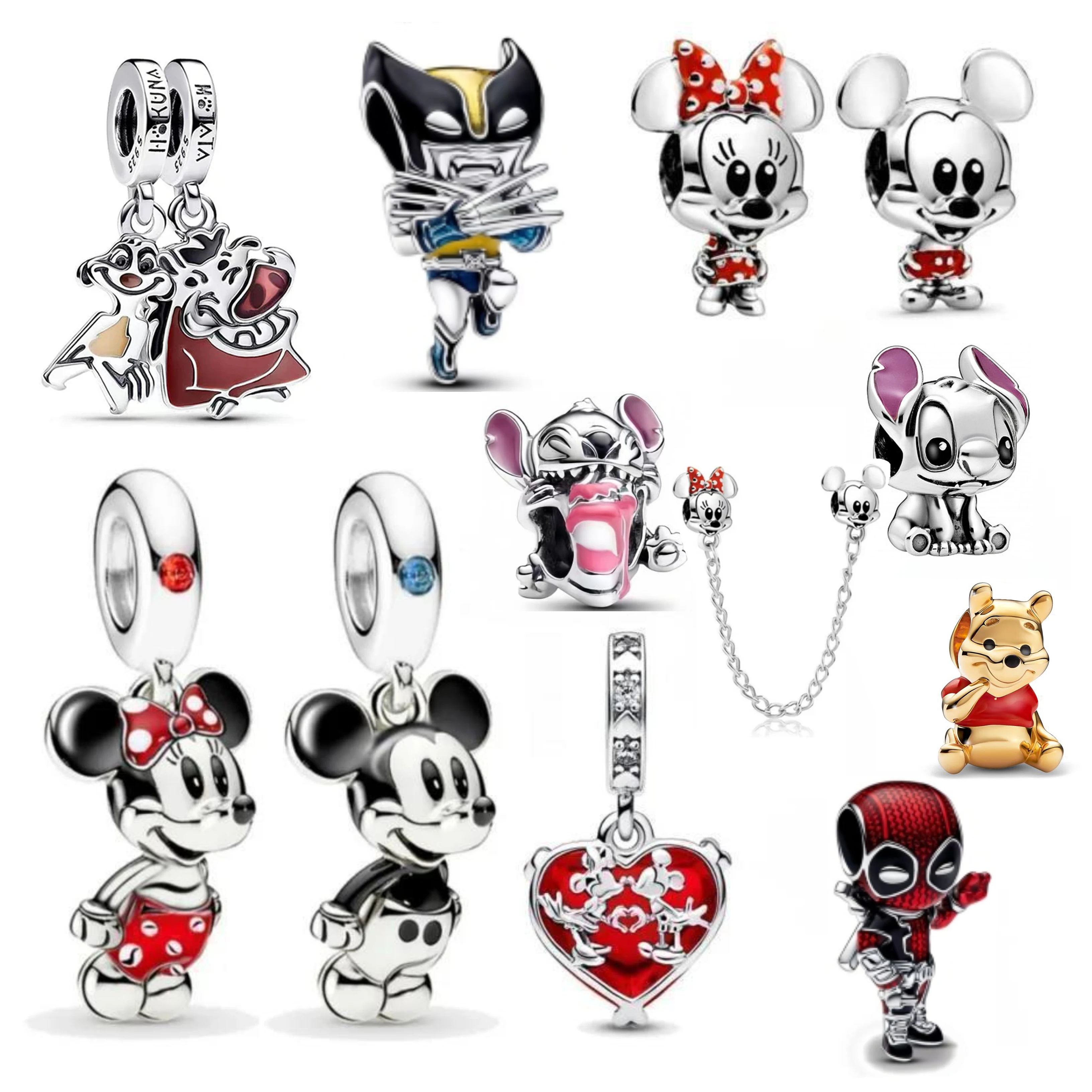 925 Sterling Silver Disney Mickey Minnie Stitch Beads Charms Fit Original Pandora Bracelet DIY Pendant Jewellry Making Birthday