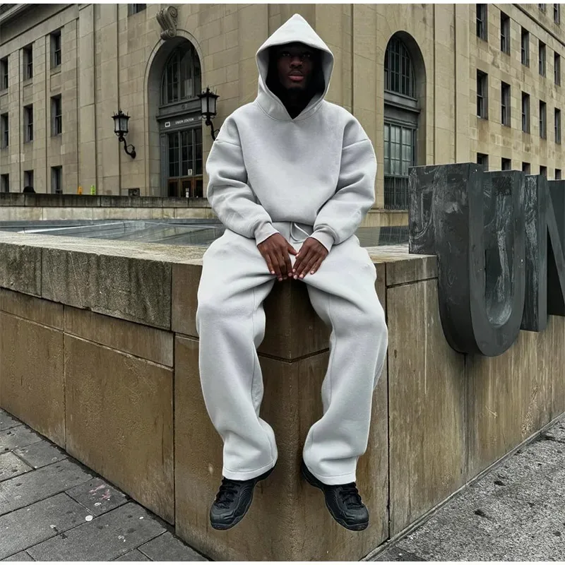 

Solid Couple's Hooded Sweatshirt 2 Piece Set Casual Loose Sweatpants Suit Autumn Male Jogging Sweatshirt Trousers Outfits Suits