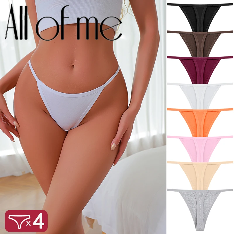 4Pcs/Set Women Sexy G-String Thin Strap Femme Thong Underwear Intimate Panties Low Waist Briefs Lingerie Cotton T-back Panty