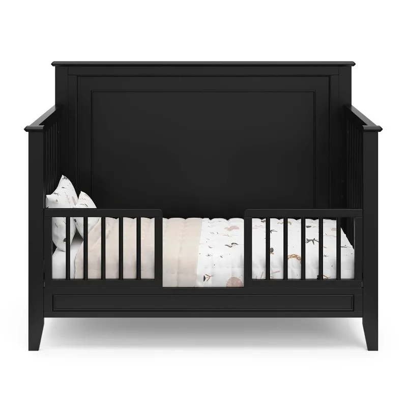 Solstice 5-in-1 umwandelbares Kinderbett (schwarz) – GREENGUARD Gold-zertifiziert, wandelt sich um in das Kleinkindbett und das große Bett, passt auf Standard