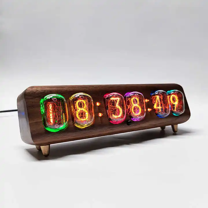 New Design Glass Wooden Material Nixie Clock Desktop Clock In-12 Glow Digital Tube 6-Bit Nixie Clock for Study Table Decor