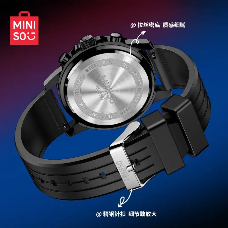 Miniso Original nuevo reloj multifunción de tres ojos para hombre relojes de cuarzo con cronógrafo resistente al agua