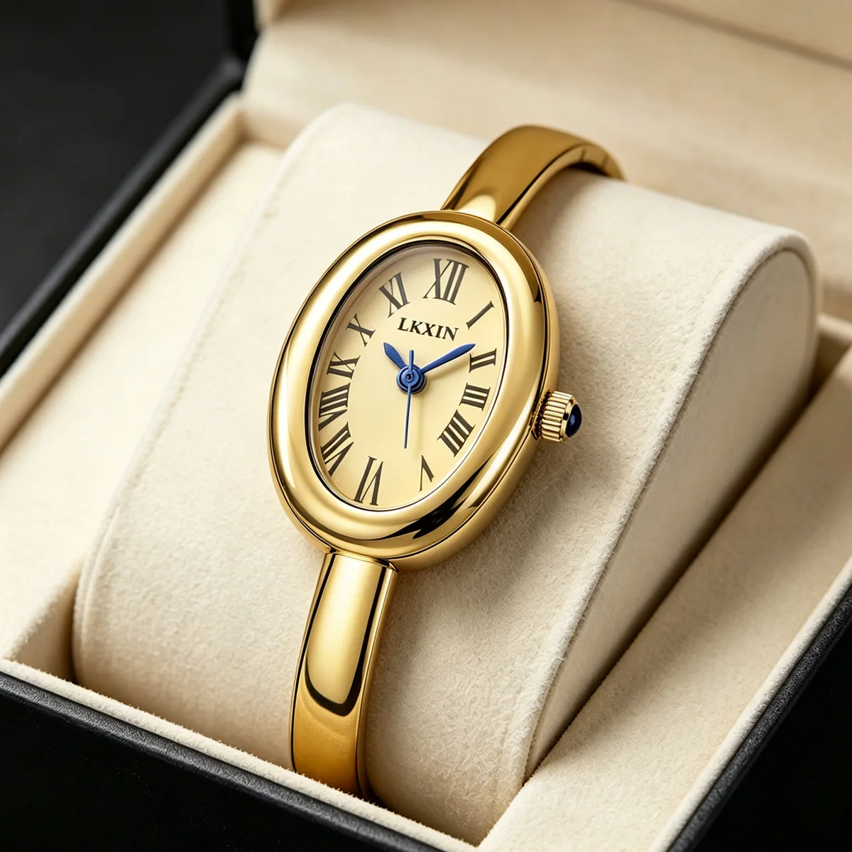Female bracelet quartz watch bracelet oval alloy case Roman numeral dial cuff bracelet simple retro elegance Reloj Mujer