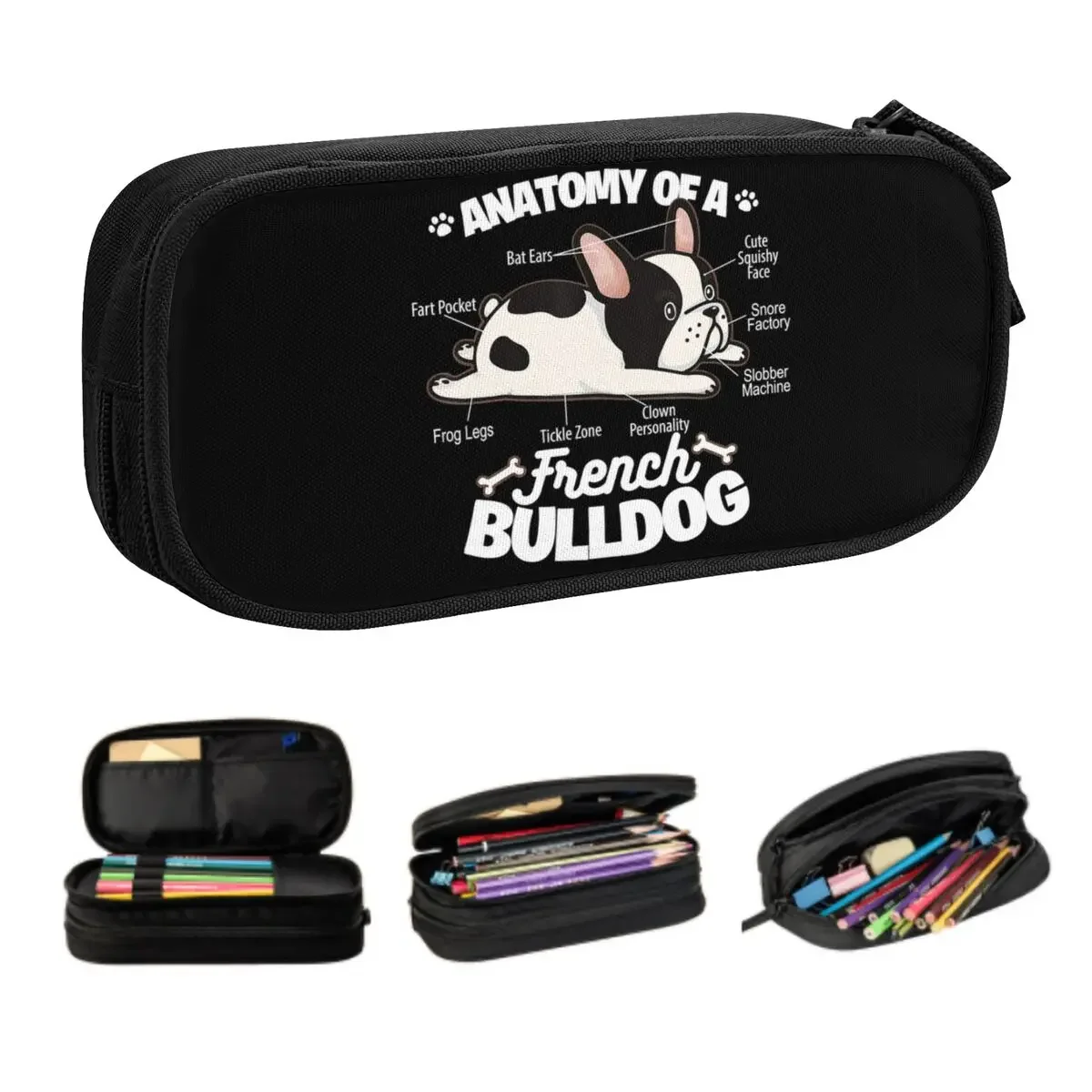 Anatomy Of A French Bulldog School Pencil Case Boy Girl Large Storage Frenchie Dog Lover Pencil Box Students Stationery