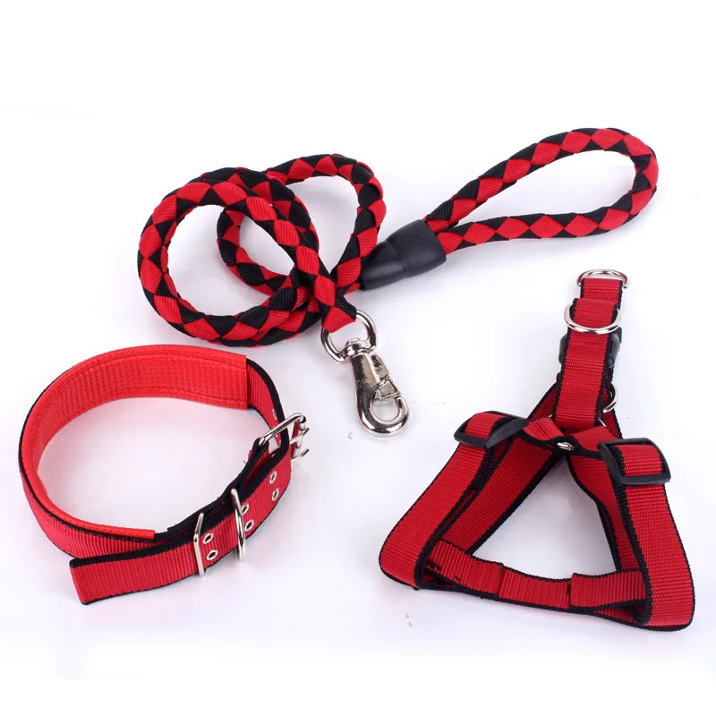 Factory Direct Sale Comfortable Nylon Dog Leash Solid Pattern Braided Chest Harness Medium Large Sized Dogs Walking Fashion
