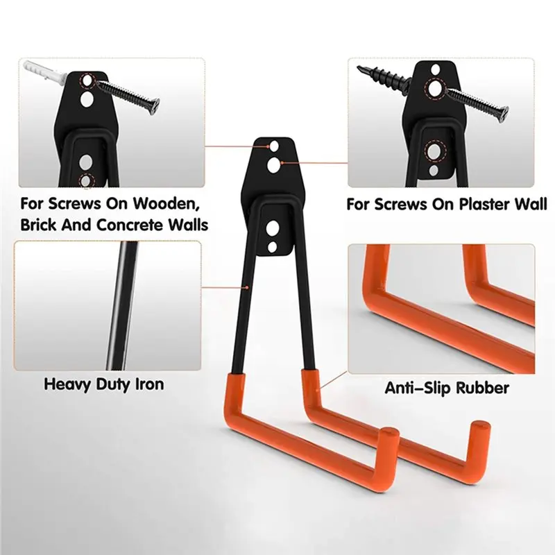 NEW HOT In Stock-Garage Wall Mounted Heavy Duty Metal Hooks 5PCS Set Non Slip Bike Hook Storage Racks For Garden Tools And Home
