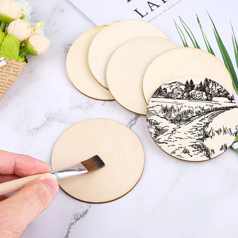 25mm~100mm Unfinished Wooden Natural Round Blank Cutouts Slices Circles Tags Pendants For DIY Crafts Christmas Party Decorations