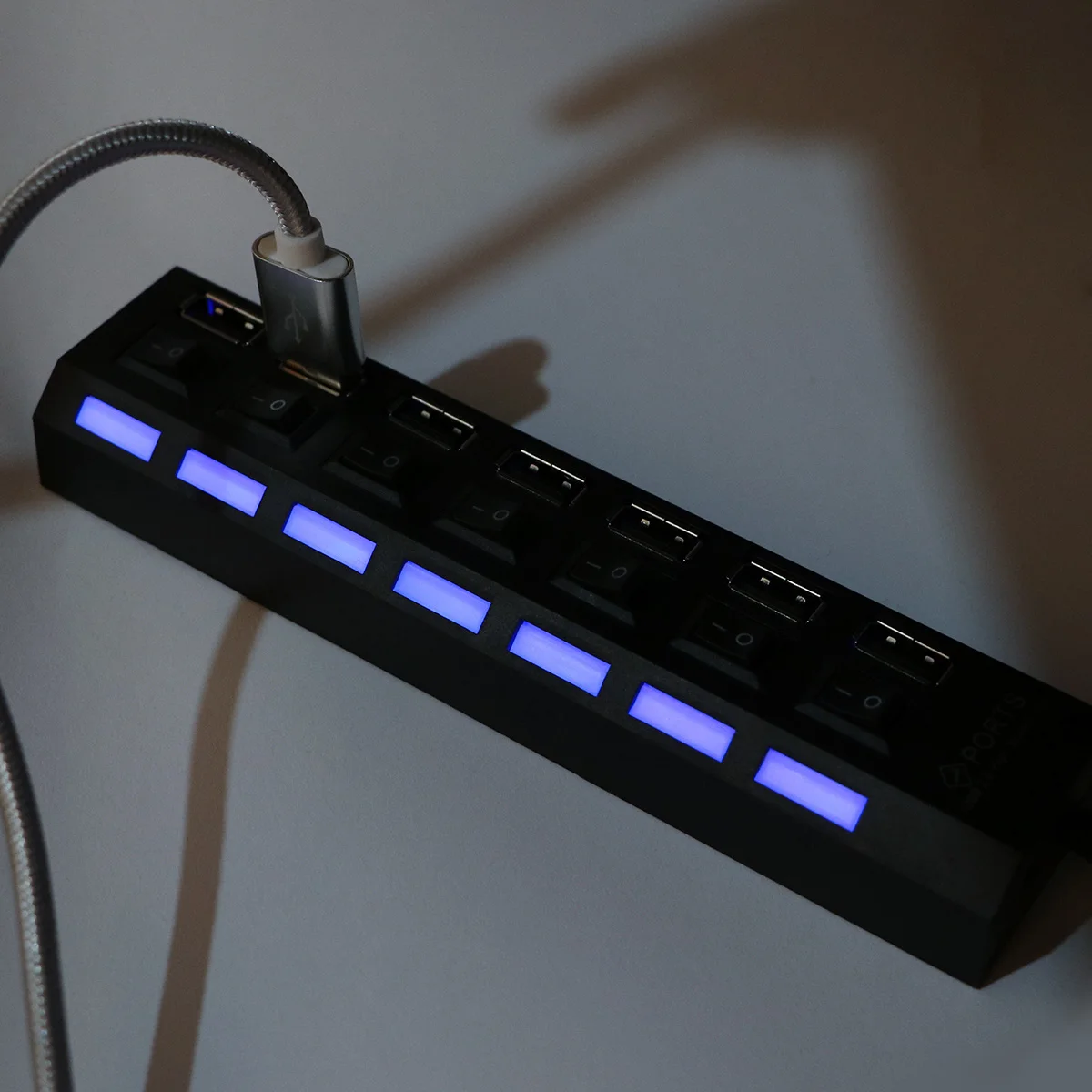 

7 Ports Usb 2.0 Hub Data Transfer Splitter Switches Led Indicator For Pc Laptop Desktop Black Usb Hub Adapter