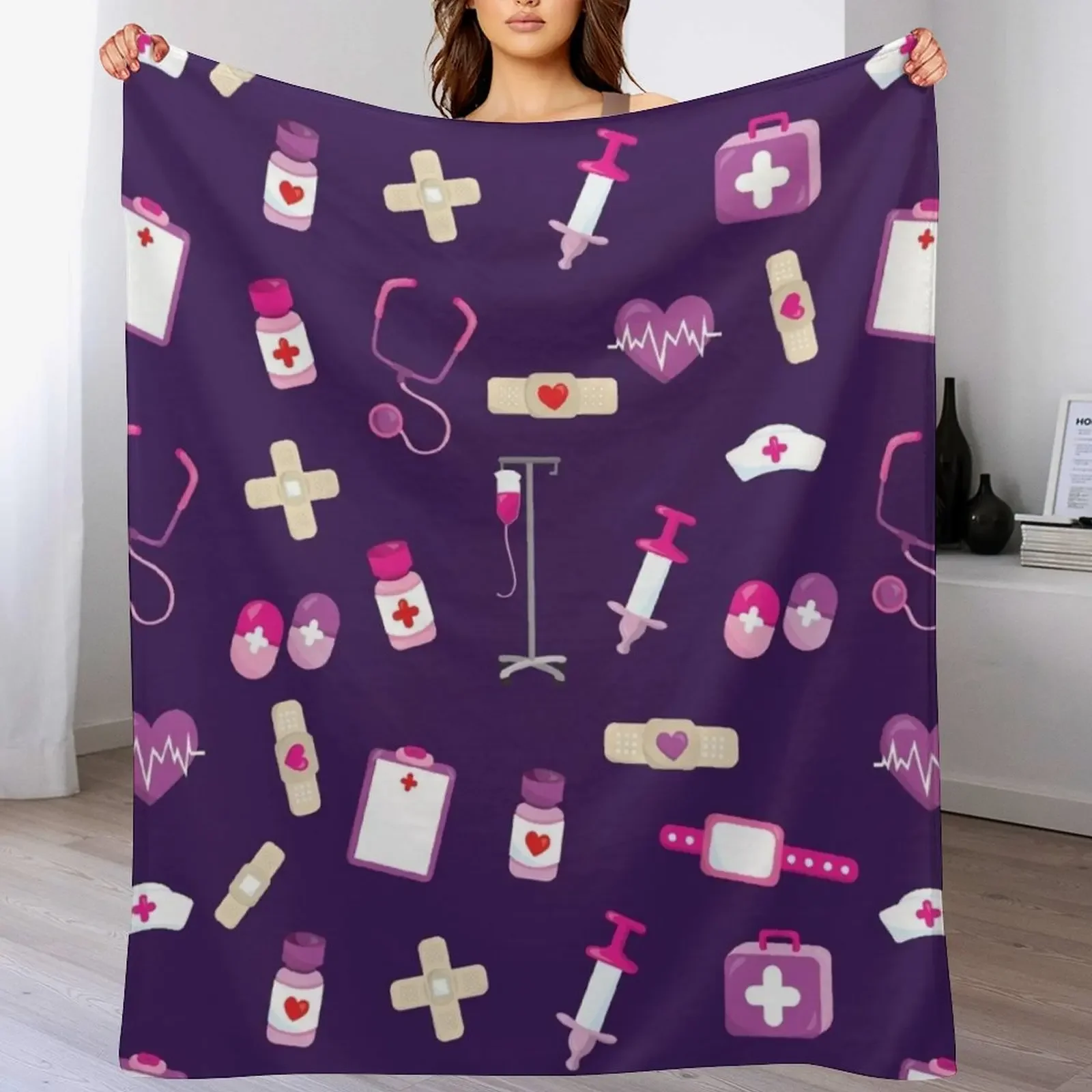 Cute Hospital Medical pattern Gift for nurses Throw Blanket Year Round Soft Comfortable Blanket for Home