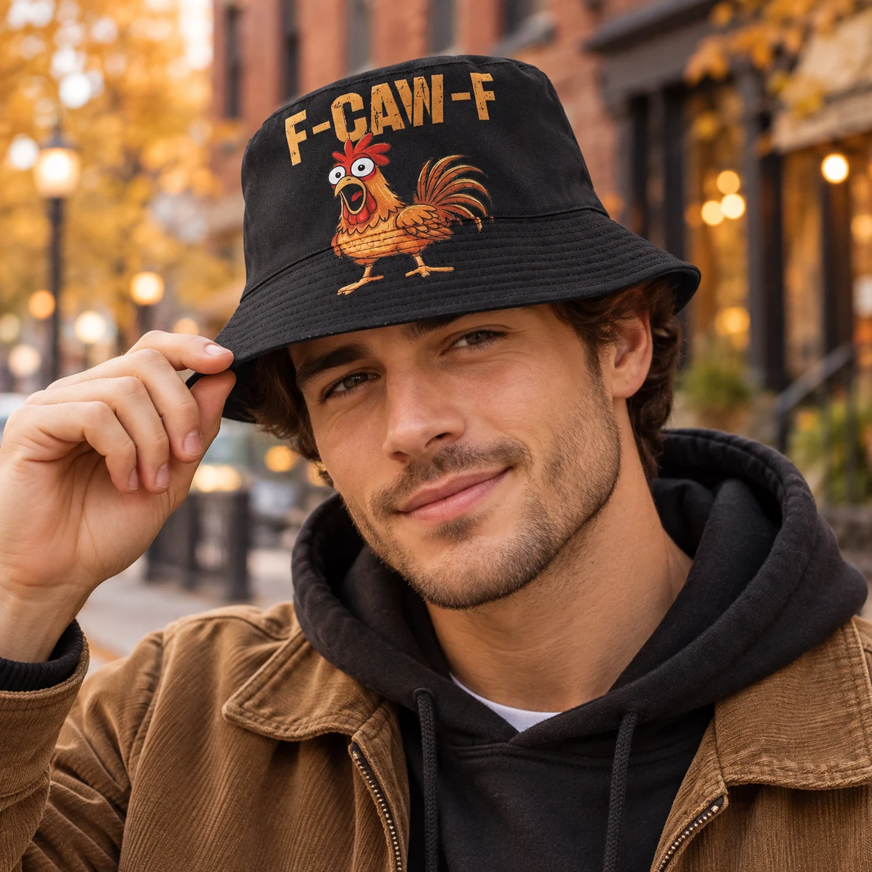 Interesting chicken printed fisherman hat, casual streetwear sun hat, men's and women's outdoor fashion hats