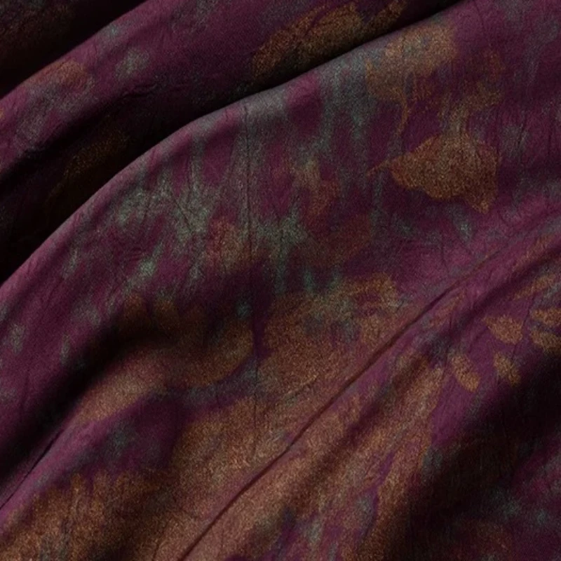 

L100XW150CM Purple Acetate Satin Printed Fabric Gold Foil Floral Chinese Style Qipao Dress Women High End DIY Fabrics for Sewing