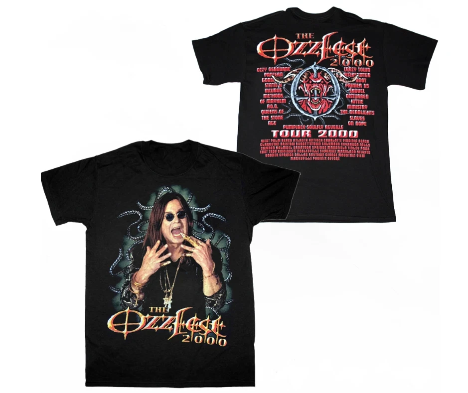 تي شيرت OZZY OSBORNE THE OZZFEST 2000 TOUR VINTAGE ROCK تي شيرت كامل الحجم فاخر عالي الجودة لكل من الرجال والنساء Y2k