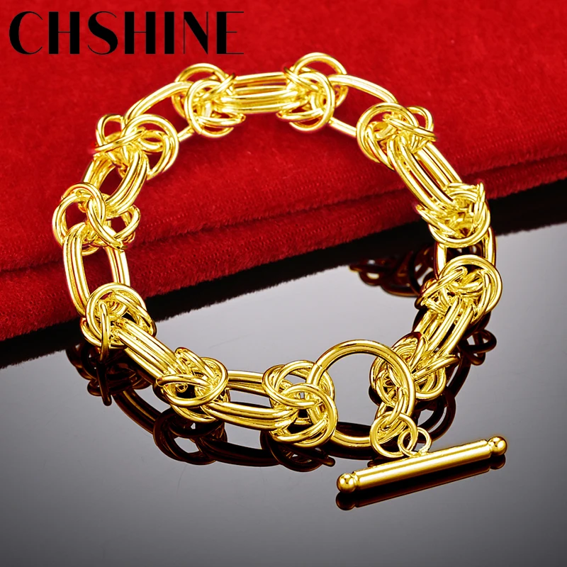 

CHSHINE 925 Silver Plated 18K Gold Men Double Ring Bracelet For Women Wedding Engagement Party Fashion Charm Jewelry