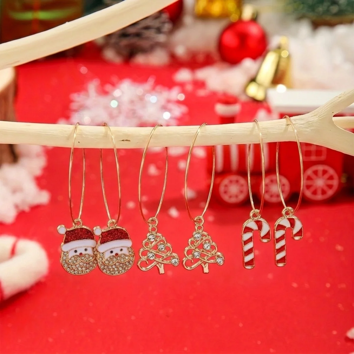 3 Paar/Set Weihnachts-Strass-Ohrringe mit Hirsch, Zuckerstange, Geschenkbox, für Damen, niedliche Weihnachtsmann- und Weihnachtsbaum-Ohrringe, Schmuck – Detail 29