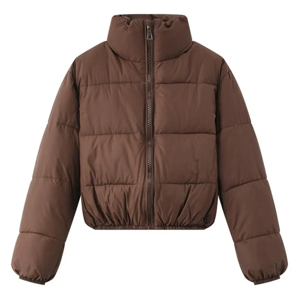 Winter Women Padded Coat Thickened Zipper Closure Stand Up Collar Neck Protection Long Sleeves Solid Color Windproof Heat Retent