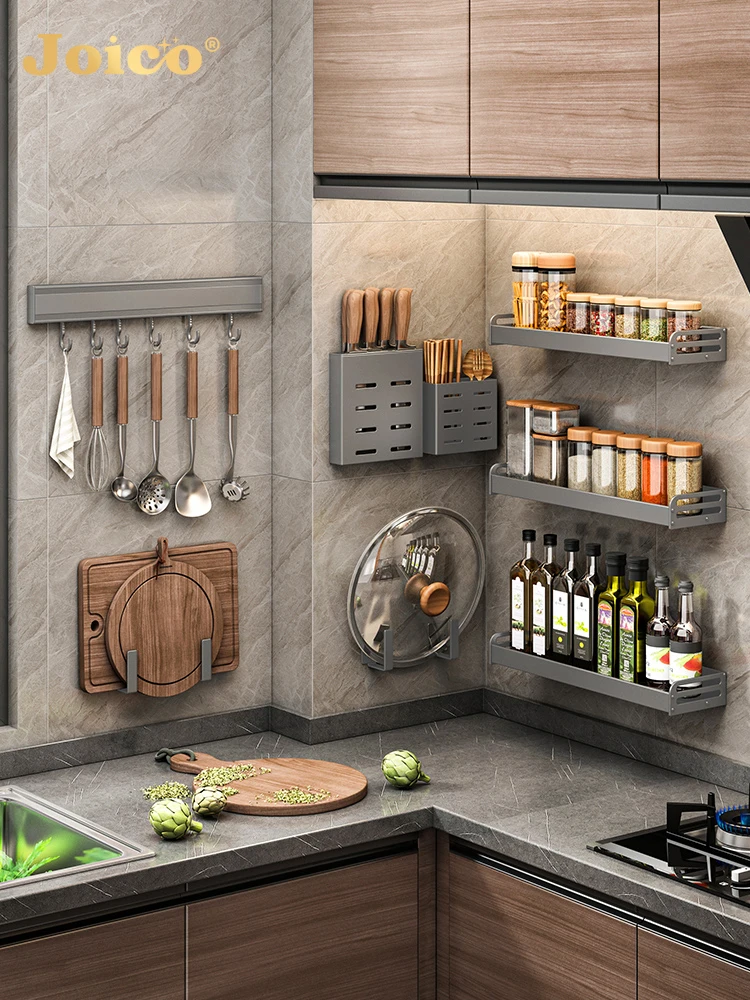 

Kitchen rack wall-mounted non-punching multi-function chopstick knife rack seasoning storage rack