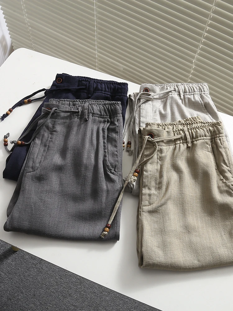 

Удобные легкие свободные прямые мужские летние повседневные брюки Dra, приятные для кожи льняные брюки для молодежи