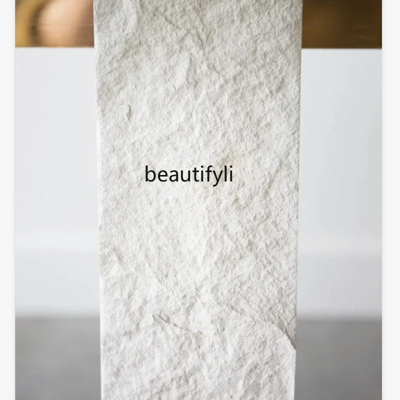 53Light luxury tempered glass dining table personality creative destruction style marble meeting room reception long table