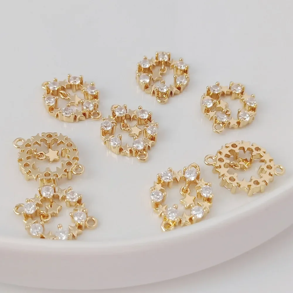 

14-каратное позолоченное, циркон, пятиконечная звезда, соединенный круглый двойной кулон, браслет, ожерелье, аксессуар «сделай сам»