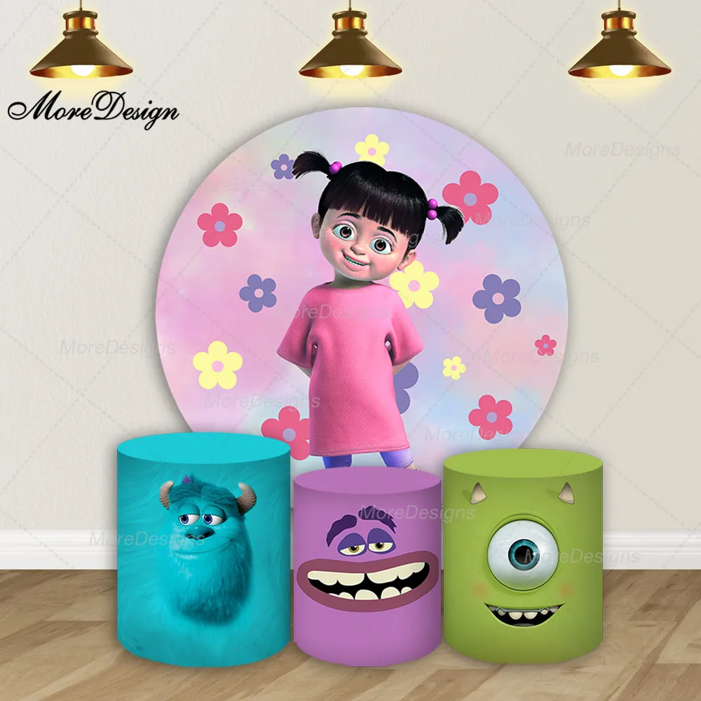 Disney Monster University Photo Backdrop Kids Birthday Party Little Girl Round and Cylinder Covers Fabric Photography Background