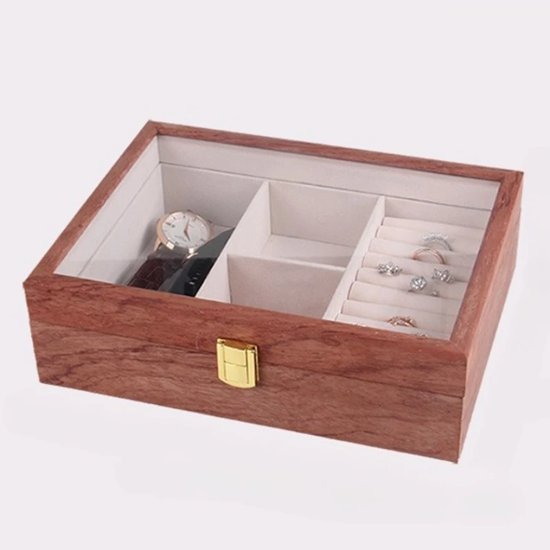 

Шкатулка для драгоценностей из орехового дерева, роскошные коробки для хранения часов в стиле ретро, зеркало, ожерелье, браслет, витрина, органайзер для ювелирных изделий, упаковка