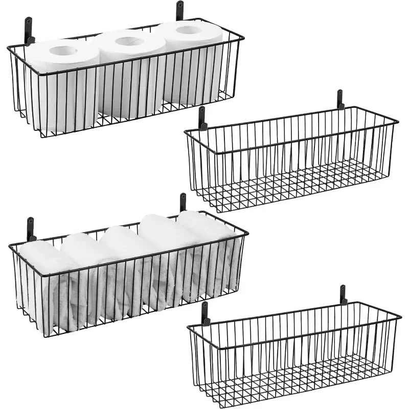 

Черная проволочная корзина, настенная (4 шт.) — металлическая корзина для хранения туалетной бумаги — прямоугольные проволочные корзины для организации кухни,